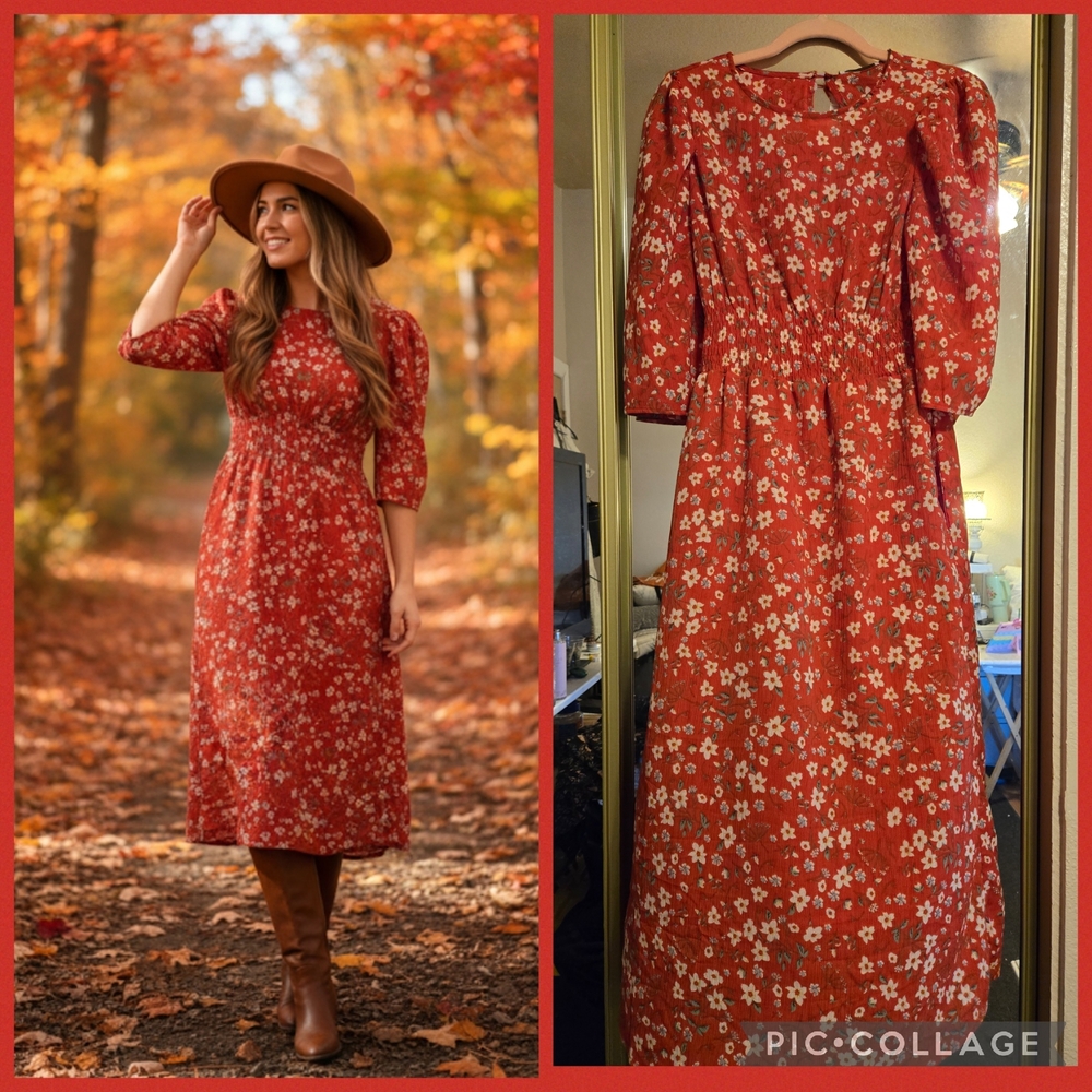 HAYDEN Floral Red Midi Dress
